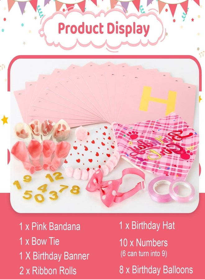 Cosblank 14 Pcs Pink Dog Birthday Party Supplies Dog Birthday Bandana Cute Set Hat Dogs Boy Birthdays Outfit with Numbers Banner Bow Tie Balloons for Small Medium Large Pet Dogs Decoration Party - Image 3